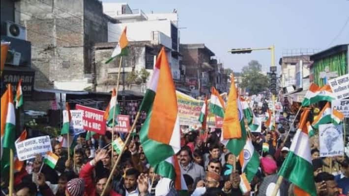 Slogans chanting shoot during police rally in support of CAA in Hyderabad Slogans chanting shoot during police rally in support of CAA in Hyderabad