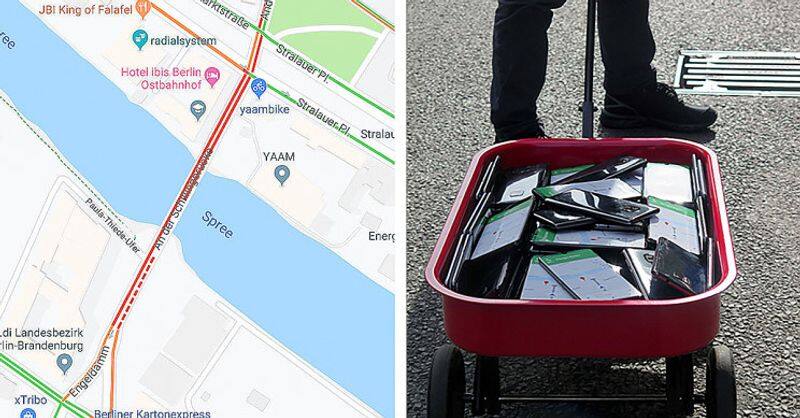 German Artist Uses 99 Phones in Handcart to Create a Virtual Traffic Jam on Google Maps