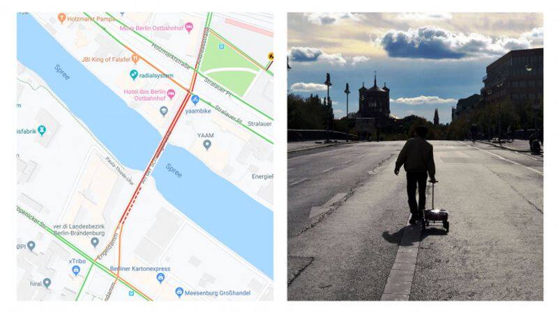 German Artist Uses 99 Phones in Handcart to Create a Virtual Traffic Jam on Google Maps