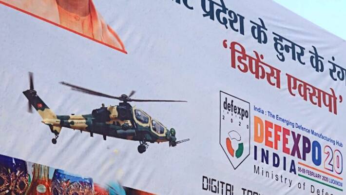 Pakistan helicopter on posters showcasing Make in India in DefExpo 2020 Pakistan helicopter on posters showcasing Make in India in DefExpo 2020
