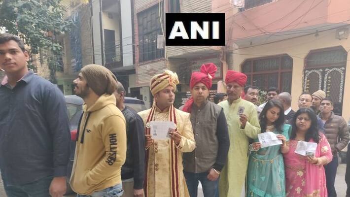 Groom, His Family Dressed Up For Wedding, Stand In Queue To Vote In Delhi Groom, His Family Dressed Up For Wedding, Stand In Queue To Vote In Delhi