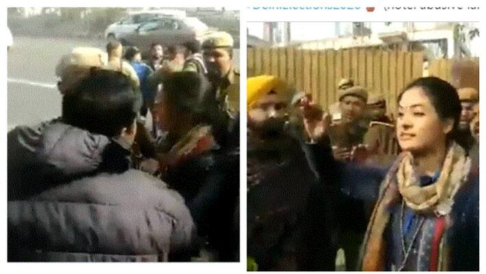 Congress Candidate Alka Lamba slaps AAP worker at pollinh booth Congress Candidate Alka Lamba slaps AAP worker at pollinh booth