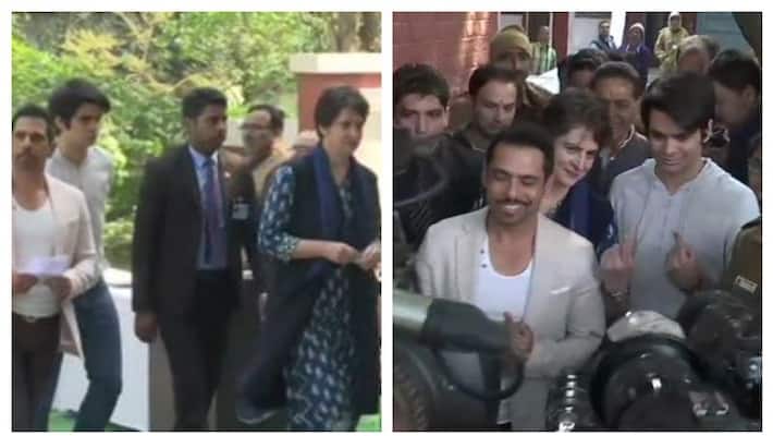 Priyanka Gandhi son Raihan Vadra cast his first vote Priyanka Gandhi son Raihan Vadra cast his first vote