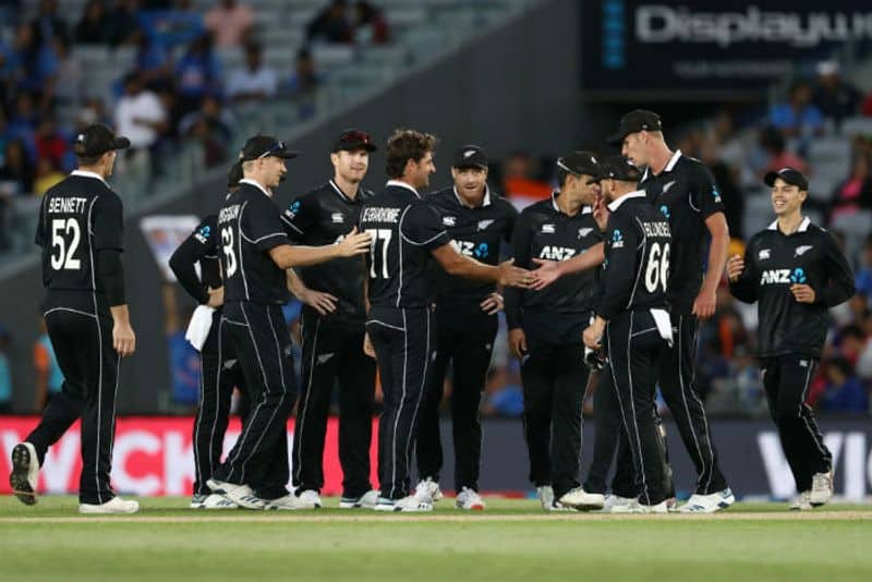 Colin de Grandhomme of the Black Caps celebrates the wicket of Lokesh Rahul of India during game two of the One Day International Series between New Zealand and India at at Eden Park on February 08, 2020 in Auckland, New Zealand.