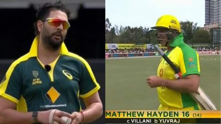yuvraj singh got matthew hayden wicket in bushfire cricket bash yuvraj singh got matthew hayden wicket in bushfire cricket bash