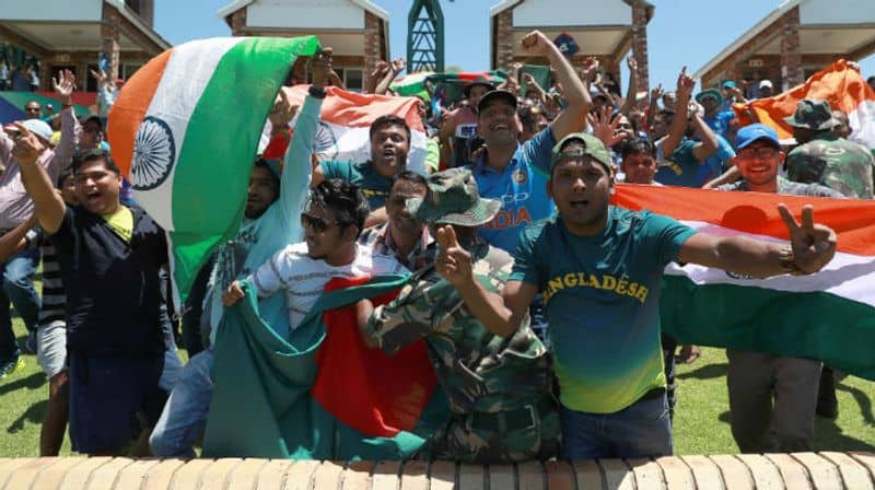 India and Bangladesh fans show their support to thier teams during the ICC U19 Cricket World Cup Super League Final match between India and Bangladesh at JB Marks Oval on February 09, 2020 in Potchefstroom, South Africa. (Photo by Matthew Lewis-ICCICC via Getty Images)