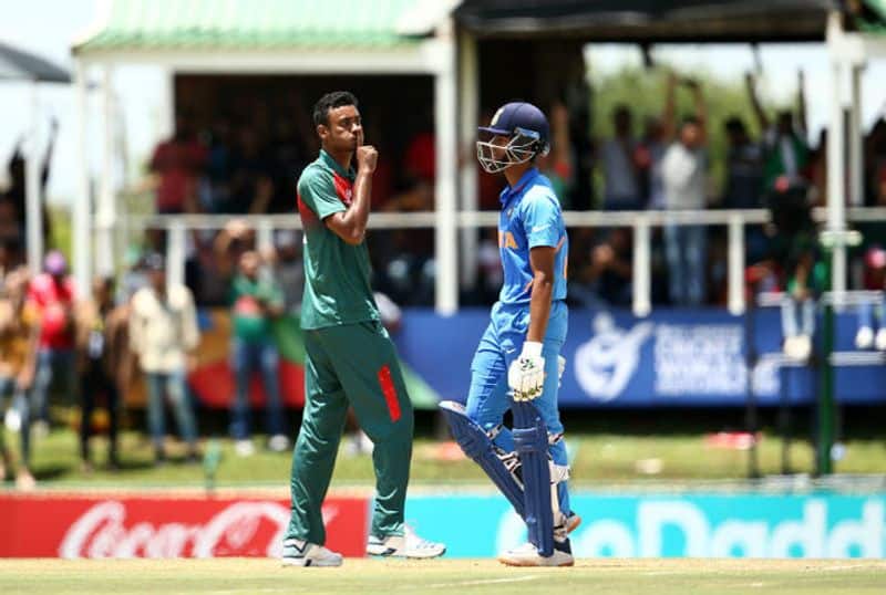 Mohammad Shoriful Islam of Bangladesh celebrates taking the wicket of Yashasvi Jaiswal of India during the ICC U19 Cricket World Cup Super League Final match between India and Bangladesh at JB Marks Oval on February 09, 2020 in Potchefstroom, South Africa. (Photo by Jan Kruger-ICCICC via Getty Images)