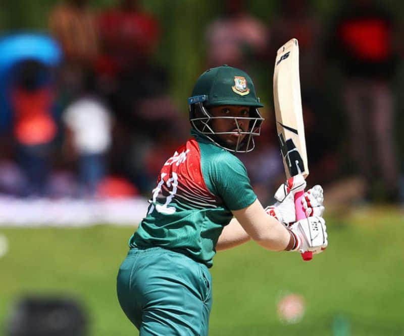 Mohammad Parvez Hossain Emon of Bangladesh edges the ball away towards the boundary during the ICC U19 Cricket World Cup Super League Final match between India and Bangladesh at JB Marks Oval on February 09, 2020 in Potchefstroom, South Africa. (Photo by Matthew Lewis-ICCICC via Getty Images)