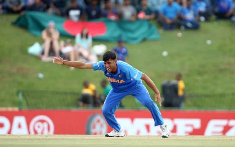 Ravi Bishnoi of India celebrates taking his 3rd wicket during the ICC U19 Cricket World Cup Super League Final match between India and Bangladesh at JB Marks Oval on February 09, 2020 in Potchefstroom, South Africa. (Photo by Jan Kruger-ICCICC via Getty Images)