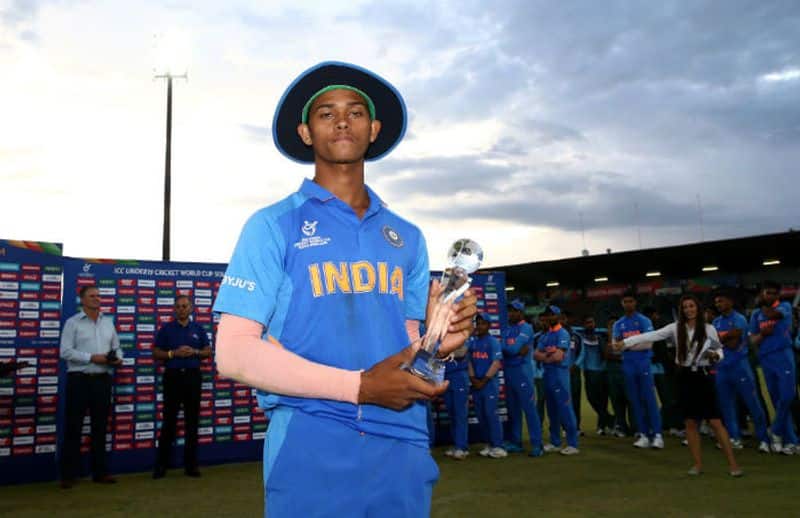 Yashasvi Jaiswal of India poses with the player of the tournament award during the ICC U19 Cricket World Cup Super League Final match between India and Bangladesh at JB Marks Oval on February 09, 2020 in Potchefstroom, South Africa. (Photo by Jan Kruger-ICCICC via Getty Images)