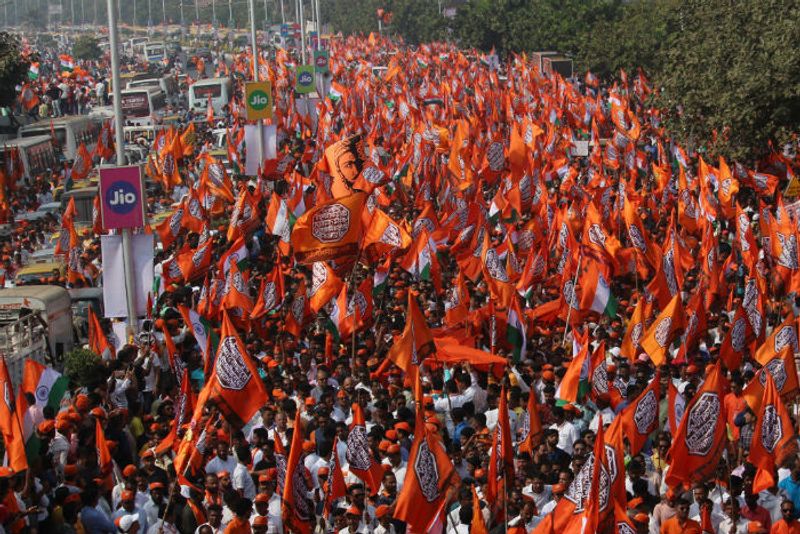 Supporters of Maharashtra Navnirman Sena (MNS) party attend a rally in support of the Citizen Amendment Act (CAA) in Mumbai, India on 09 February 2020. (Photo by Himanshu BhattNurPhoto via Getty Images)