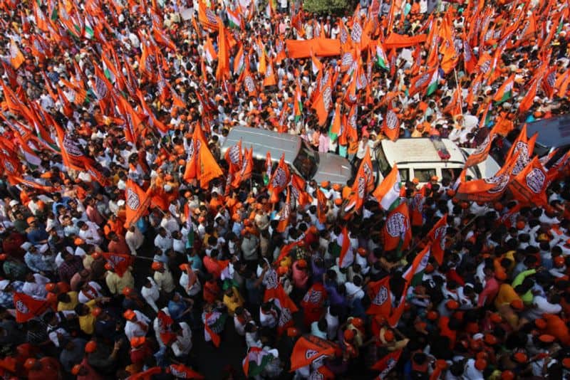 Supporters of Maharashtra Navnirman Sena (MNS) party attend a rally in support of the Citizen Amendment Act (CAA) in Mumbai, India on 09 February 2020. (Photo by Himanshu BhattNurPhoto via Getty Images)