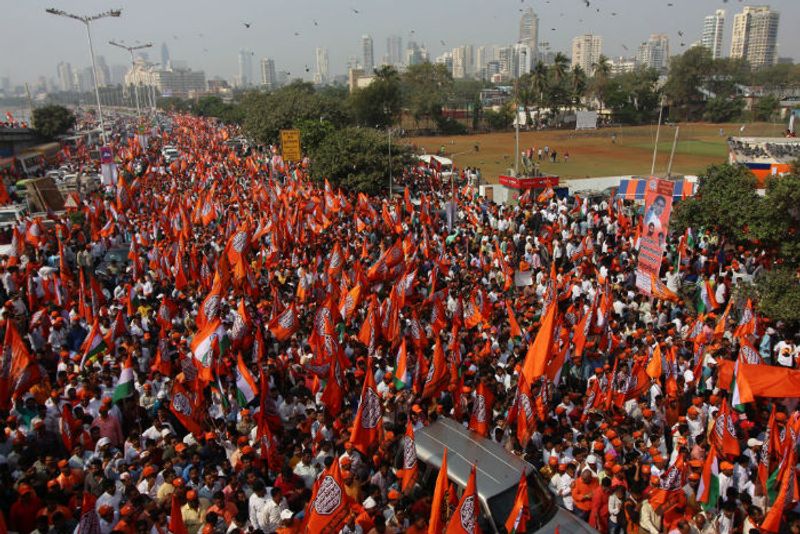 Supporters of Maharashtra Navnirman Sena (MNS) party attend a rally in support of the Citizen Amendment Act (CAA) in Mumbai, India on 09 February 2020. (Photo by Himanshu BhattNurPhoto via Getty Images)