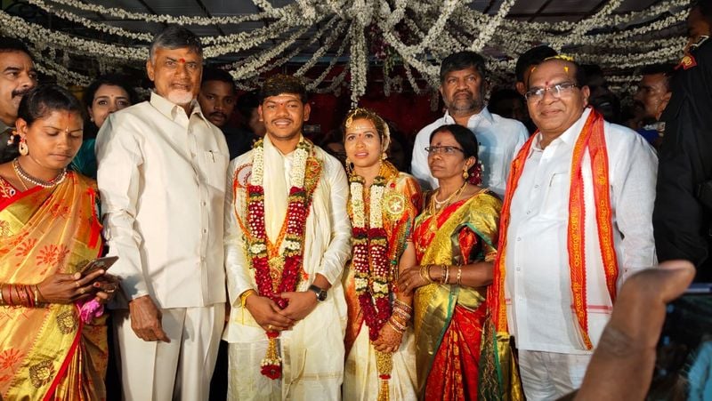 tdp chief chandrababu naidu attends aswaraopeta mla mecha nageswara rao son wedding