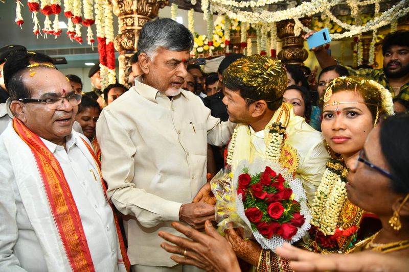 tdp chief chandrababu naidu attends aswaraopeta mla mecha nageswara rao son wedding