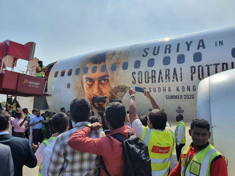 surya soorarai pottru movie promotion in flight