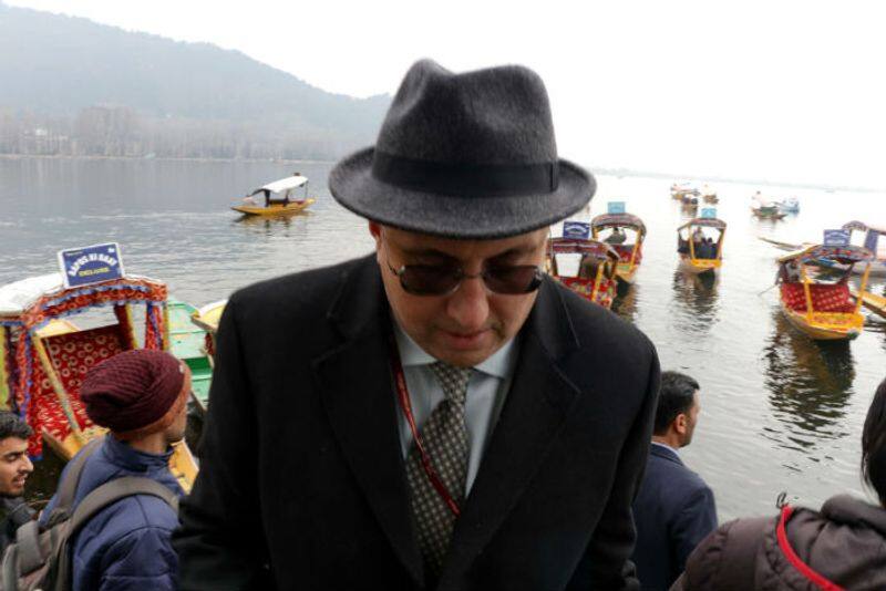 An EU convoy member at Dal Lake. (Photograph: Adil AbassBarcroft Media via Getty Images)