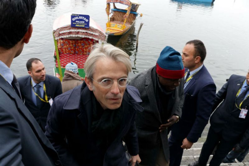 EU convoy enjoys shikara ride in the waters of Dal Lake. (Photograph: Adil AbassBarcroft Media via Getty Images)