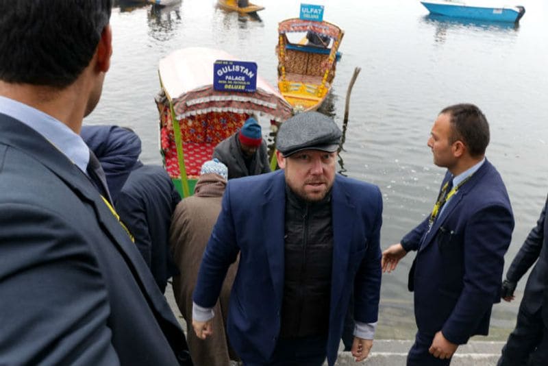 EU convoy enjoys shikara ride in the waters of Dal Lake. (Photograph: Adil AbassBarcroft Media via Getty Images)