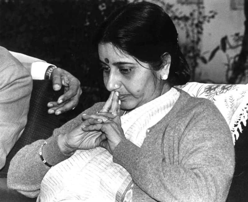 BJP leader Sushma Swaraj at a public function on May 8, 1998. (Photo by T.C.MalhotraGetty Images)
