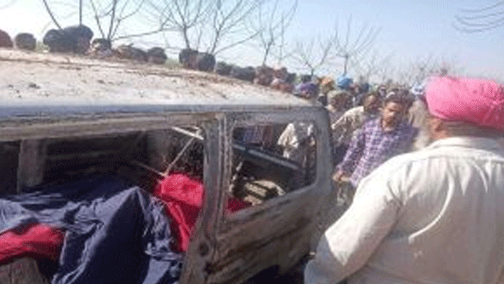 Four students charred to death in a school van in Punjab Four students charred to death in a school van in Punjab