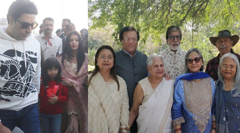 जैसे ही अमिताभ भोपाल एयरपोर्ट पर पहुंचे और भीड़ ने पूरी बच्चन फैमिली को घेर लिया। ये देख बिग बी की पोती आराध्या बहुत ज्यादा घबरा गई। आराध्या कभी मम्मी ऐश्वर्या के पीछे तो कभी पापा अभिषेक के पीछे छुपती नजर आईं। बेटी को घबराता देख ऐश भी बेहद परेशान हो गई। बड़ी मुश्किल से बच्चन फैमिली भीड़ से निकलकर अपनी गाड़ियों तक पहुंच पाई। अमिताभ के साथ बेटी श्वेता बच्चन नंदा भी थी।