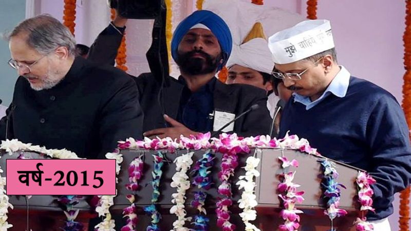 2015 के विधानसभा चुनाव में आम आदमी पार्टी ने जीत के सारे रिकॉर्ड तोड़ दिए थे। 2015 में अरविंद केजरीवाल की पार्टी को 70 सीटों में से 67 सीटों पर फतह हासिल हुई थी। उस दौरान सीएम बने केजरीवाल के माथे पर आम आदमी पार्टी की टोपी दिखाई दी थी। इसके साथ ही केजरीवाल का भक्ति रूप देखने को नहीं मिला था।