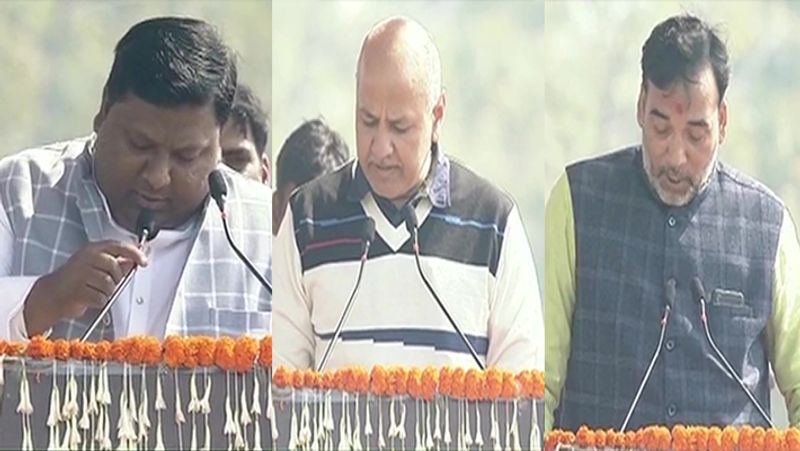 शपथ ग्रहण करने वाले अन्य मंत्रियों में मनीष सिसोदिया, सत्येंद्र जैन, गोपाल राय, कैलाश गहलोत, इमरान हुसैन और राजेंद्र पाल गौतम शामिल हैं। ये सभी लोग केजरीवाल के मंत्रिमंडल के पुराने सदस्य हैं। उनके माथे से भी आम आदमी पार्टी का सिग्नेचर कैप लापता दिखाई दिया।