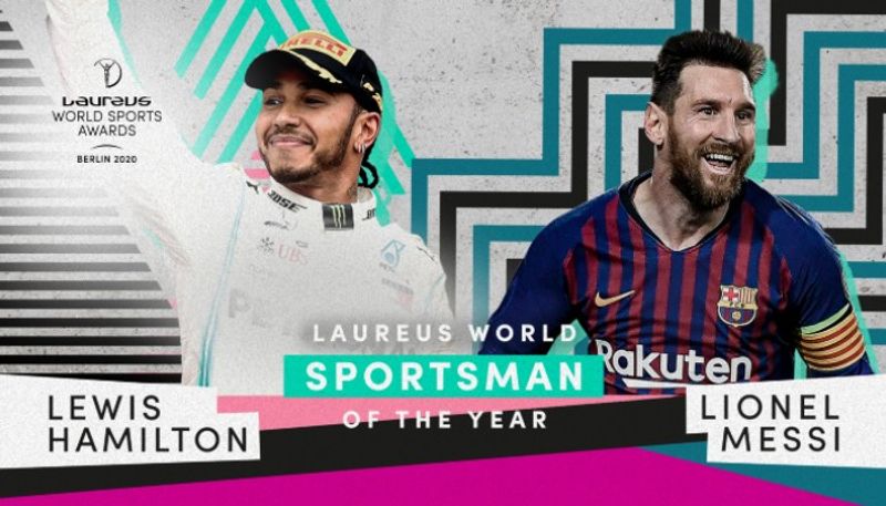 Poster shows both Lewis Hamilton and Lionel Messi as award winners