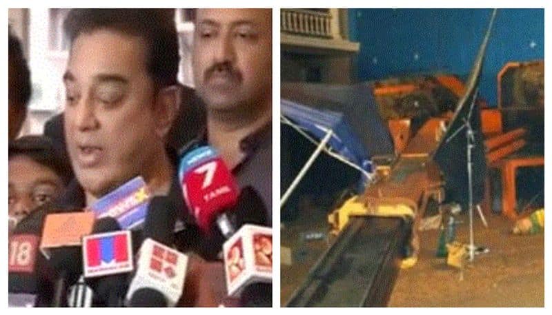 make up artist twit for indian 2 accident and kamal and kajal escaped one second