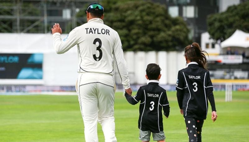 Ross Taylor, who is playing his 100th Test, is seen with his children