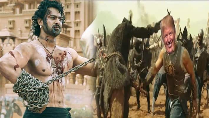 super impose video of Donald trump on bahubali goes viral super impose video of Donald trump on bahubali goes viral