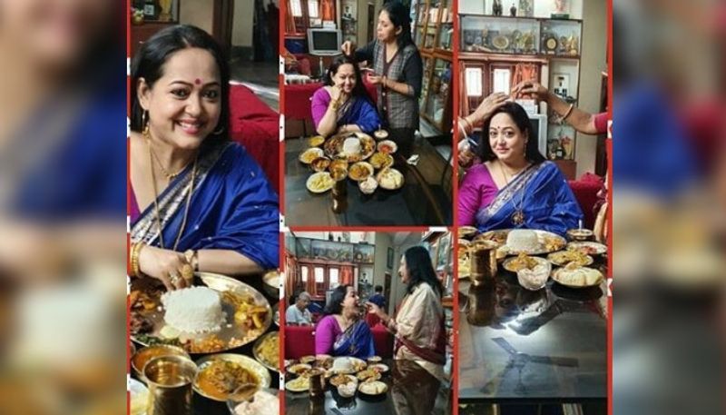 তবে শুধু কেক নয়, কাসার থালায় পুরো পঞ্চব্যঞ্জন সহযোগে জন্মদিনে এলাহি আয়োজন ছিল ভরপুর।
