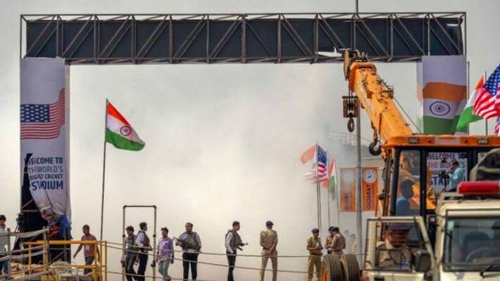 The makeshift gate of Motera Stadium collapse ahead the visit of Donald Trump The makeshift gate of Motera Stadium collapse ahead the visit of Donald Trump