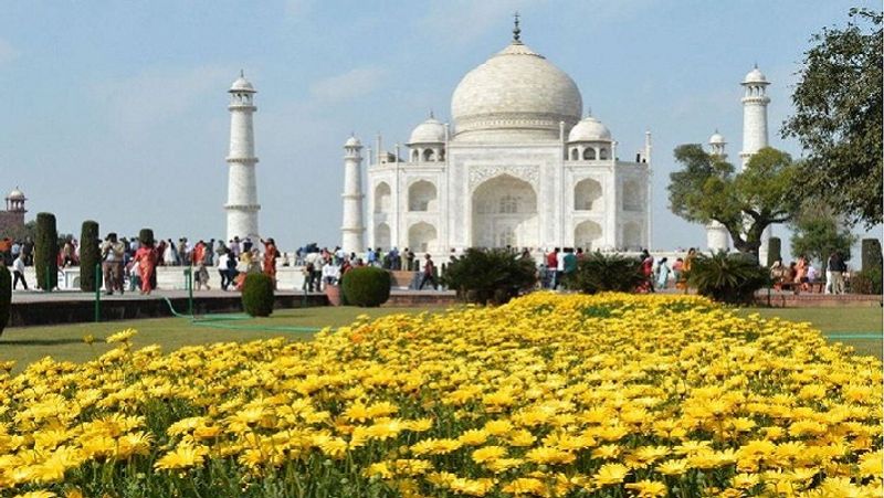 पूर्वी गेट से ताजमहल के रॉयल गेट पर फूलों के गमले रखे गए हैं। जिससे धवल ताजमहल में सतरंगी नजारा नजर आ रहा है