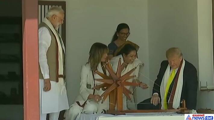 american president trump siting in sabarmathy ashram - with trump american president trump siting in sabarmathy ashram - with trump