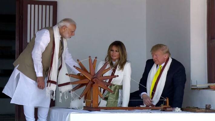 Trumps Spin Gandh Charkha at Sabarmati Ashram in Ahmedabad Trumps Spin Gandh Charkha at Sabarmati Ashram in Ahmedabad