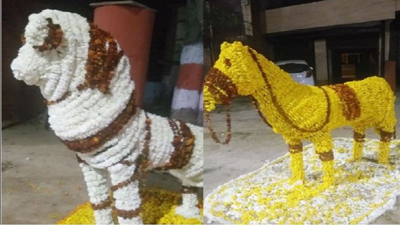 सड़कों के किनारे इस तरह की गई सजावट