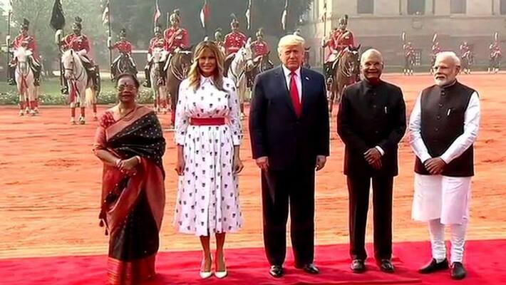 PM Modi, President Kovind welcome POTUS, FLOTUS at Rashtrapati Bhavan PM Modi, President Kovind welcome POTUS, FLOTUS at Rashtrapati Bhavan
