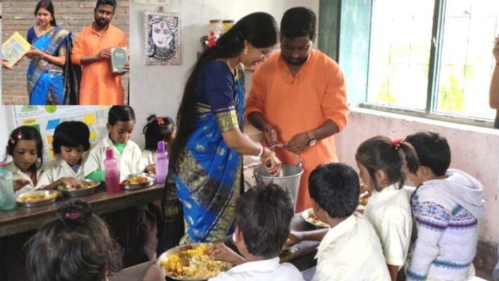 Newly wed couple serves food with gita Quran in Murshidabad Newly wed couple serves food with gita Quran in Murshidabad