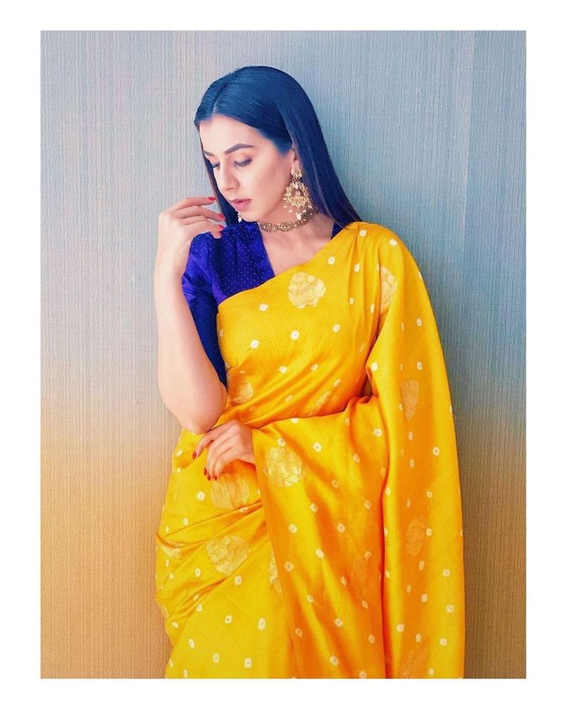 Nikki galrani hot photoshoot in variety dress