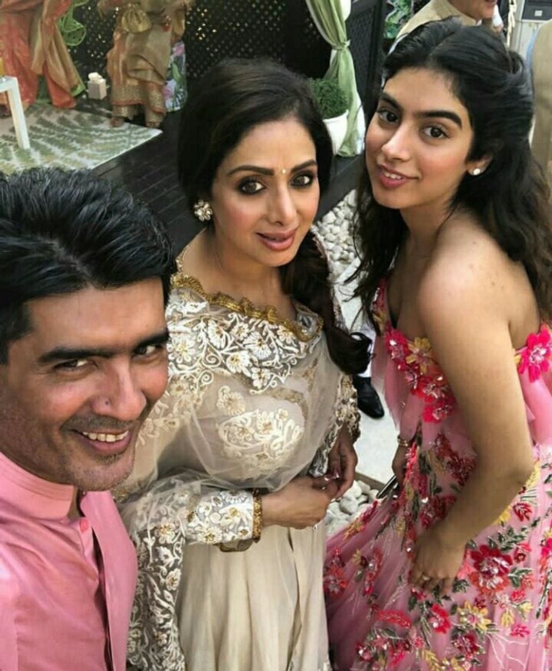 Sridevi with fashion designer Manish Malhotra and daughter Khushi