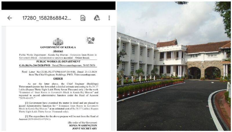 government allotted fund to kerala rajbhavan for extending linen room