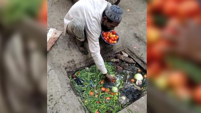 Shocking photos of vegetable vendor selling tomatoes and peas washed in dirty drainage water kph
