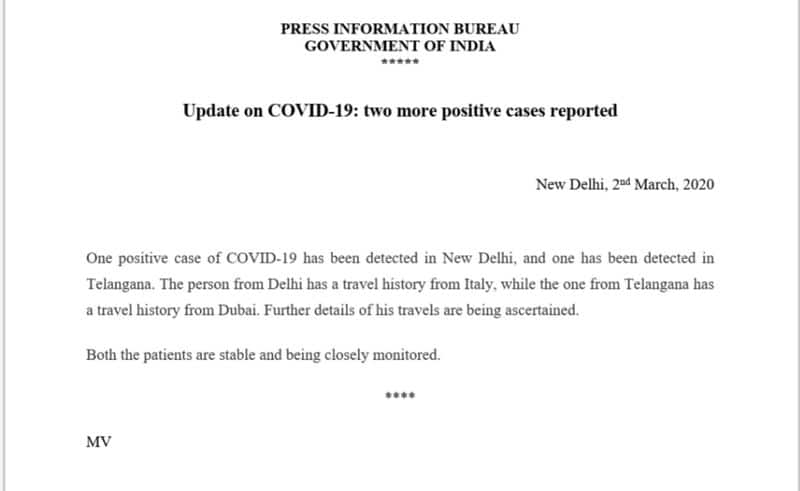 two positive cases of COVID 19 detected in Delhi