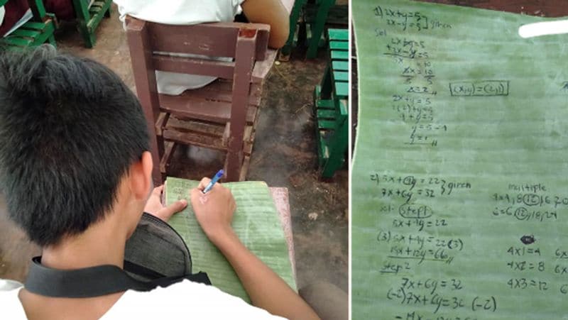 Poor student unable to afford notebook creates copies with banana leaves wins people heart kph