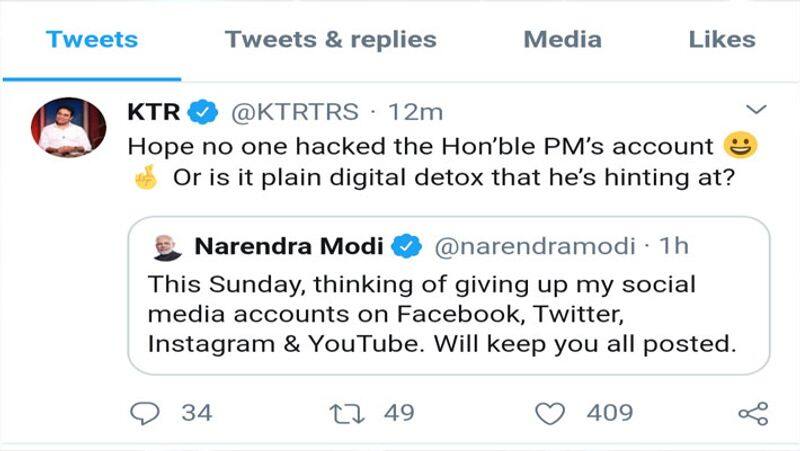 KTR Hopes PM Modi's Account Is Not Hacked, Asks Whether He's Hinting At A 'Digital Detox'