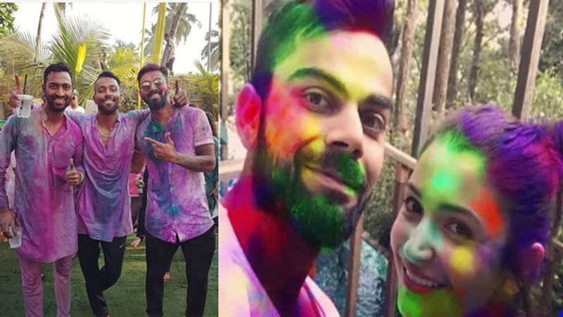 pictures of indian cricketers celebrating holi KPB