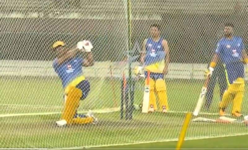 dhoni played big shots in practice session in dubai