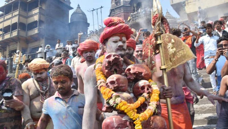 shiva devotees celebrate chita bhasma holi at the cremation ground kpl
